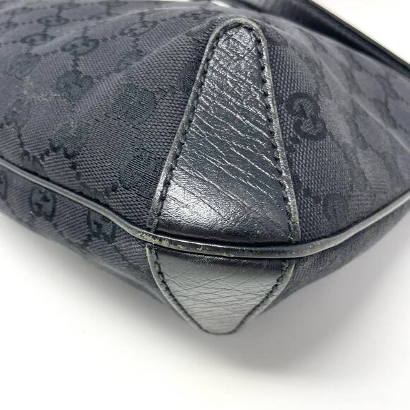 Gucci Horsebit GG Monogram Shoulder Hobo Zip Bag Canvas Leather Black Silver - Picture 8 of 16